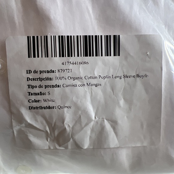 Quince 100 Organic Cotton Poplin Long Sleeve Boyfriend Shirt Size S White NWT - Picture 4 of 4